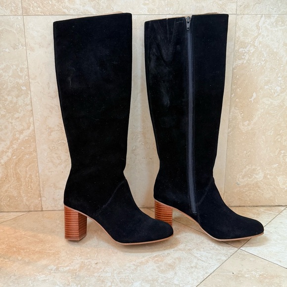 Soludos Venetian Tall Boots Black Suede Knee High Block Heel Size 6.5 - Picture 4 of 7